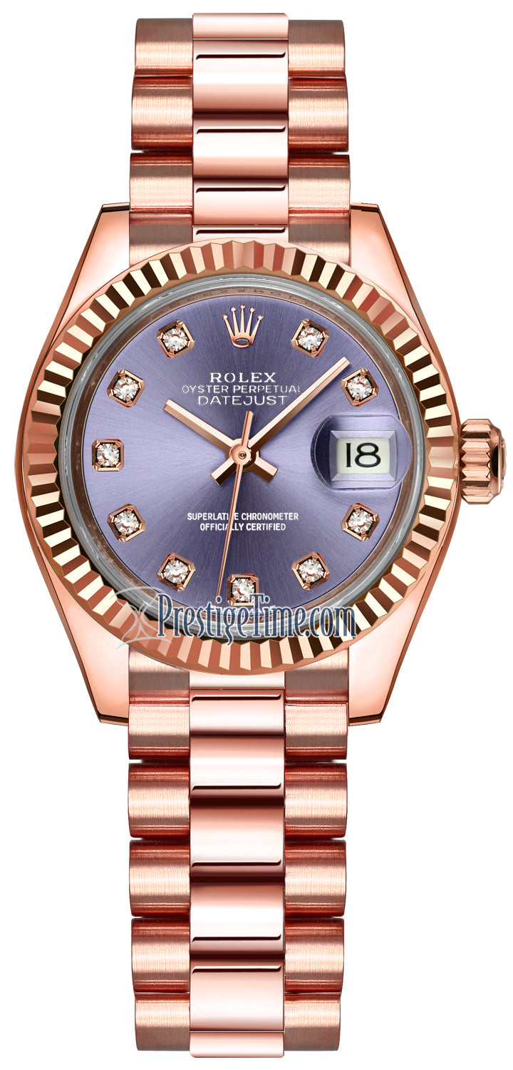 Rolex Lady Datejust 28mm Everose Gold 279175 Aubergine Diamond President