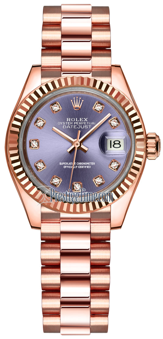 Rolex Lady Datejust 28mm Everose Gold 279175 Aubergine Diamond President