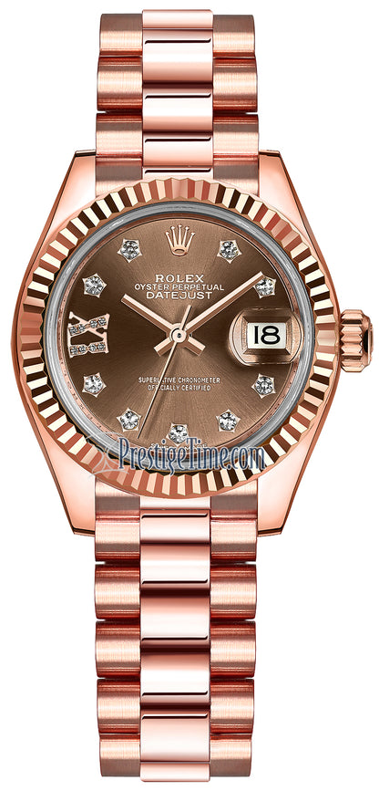 Rolex Lady Datejust 28mm Everose Gold 279175 Chocolate 17 Diamond President