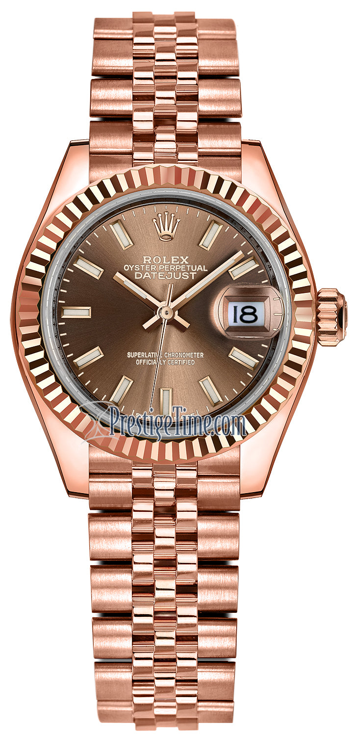 Rolex Lady Datejust 28mm Everose Gold 279175 Chocolate Index Jubilee