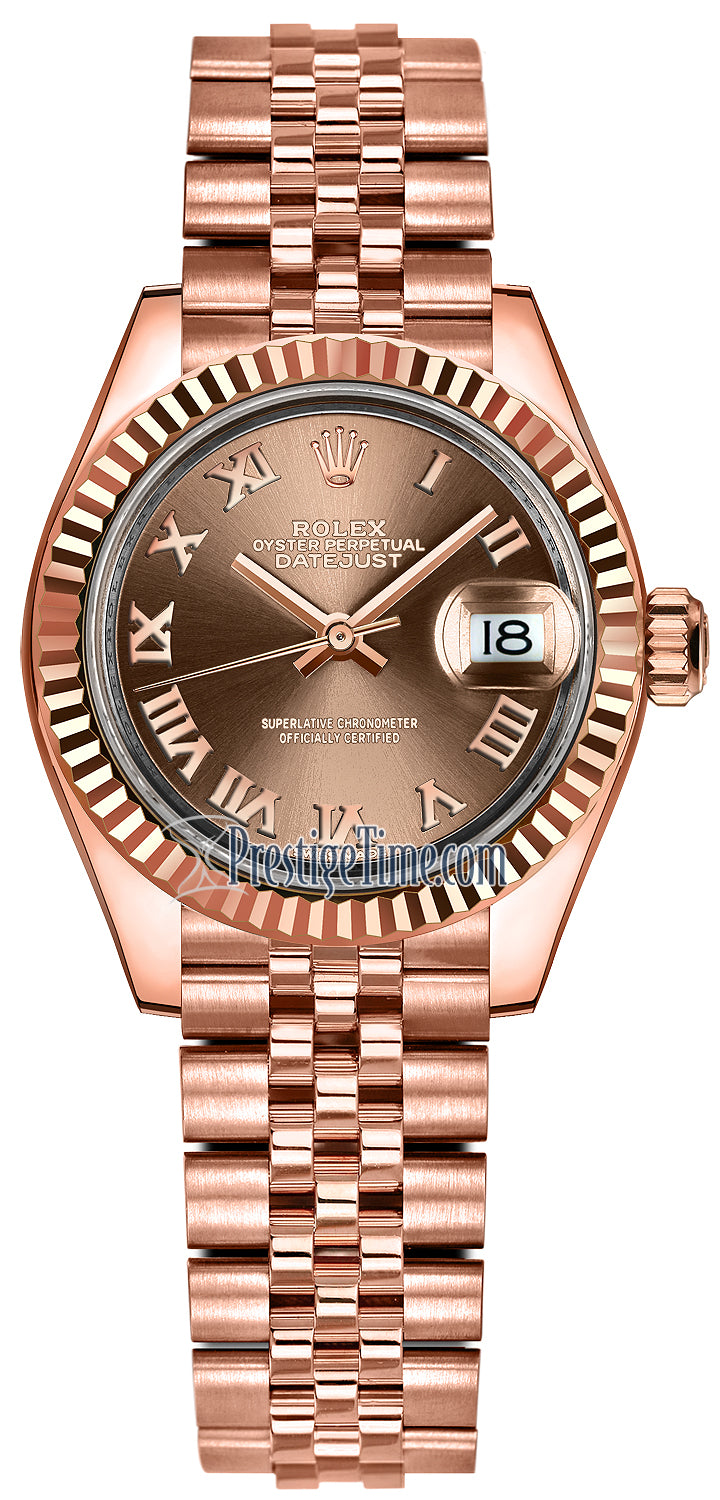 Rolex Lady Datejust 28mm Everose Gold 279175 Chocolate Roman Jubilee