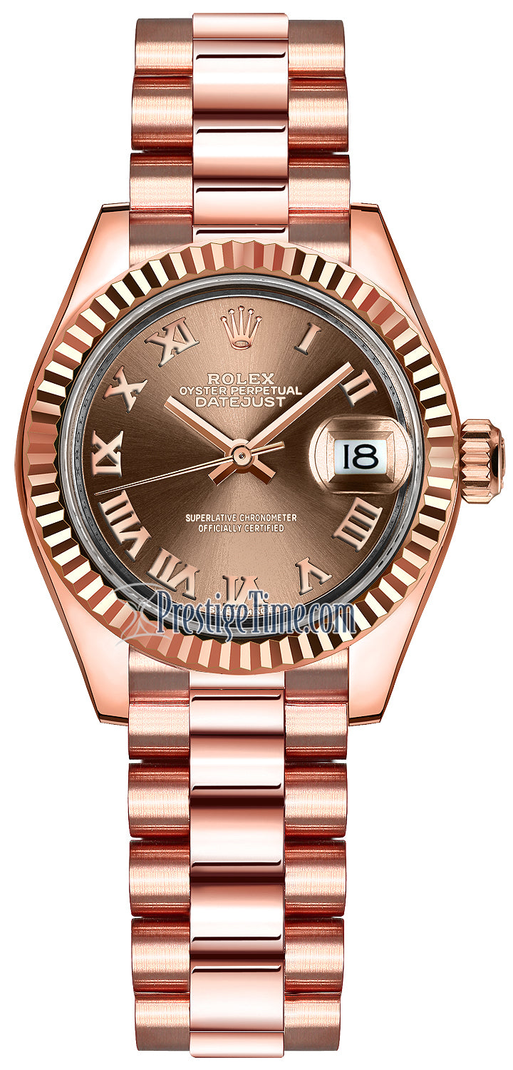 Rolex Lady Datejust 28mm Everose Gold 279175 Chocolate Roman President