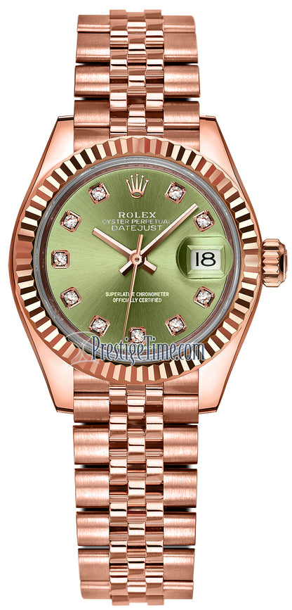 Rolex Lady Datejust 28mm Everose Gold 279175 Olive Green Diamond Jubilee