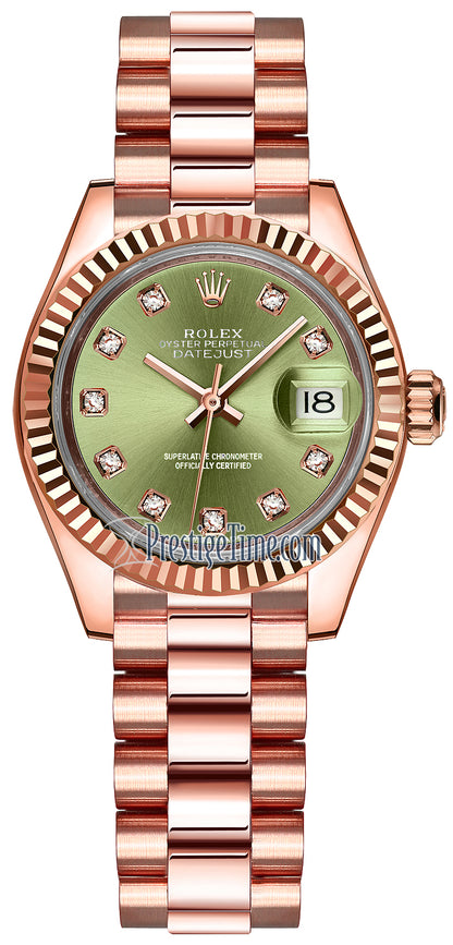 Rolex Lady Datejust 28mm Everose Gold 279175 Olive Green Diamond President