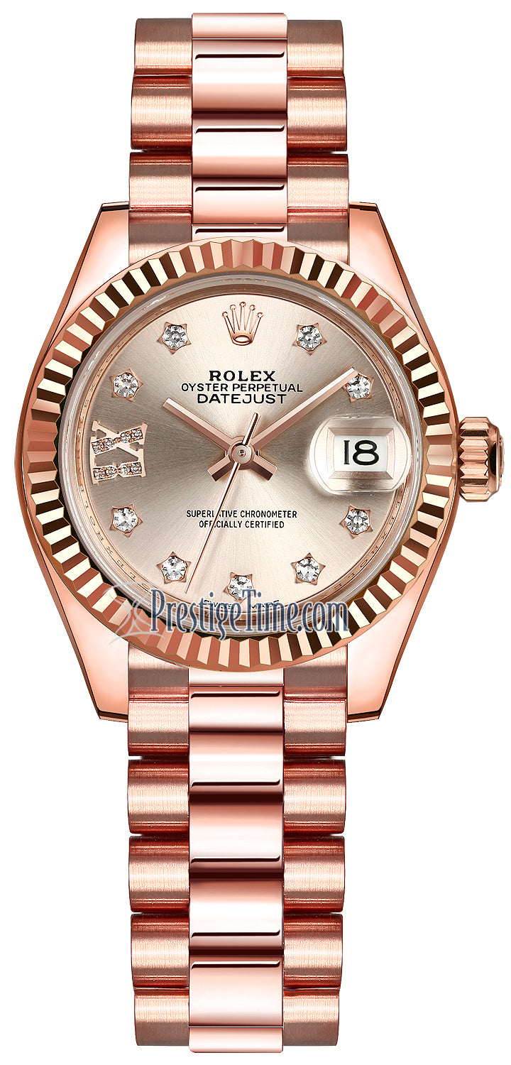 Rolex Lady Datejust 28mm Everose Gold 279175 Sundust 17 Diamond President