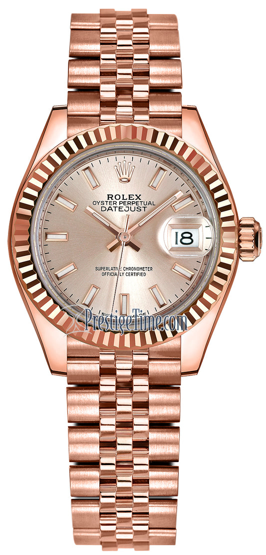 Rolex Lady Datejust 28mm Everose Gold 279175 Sundust Index Jubilee