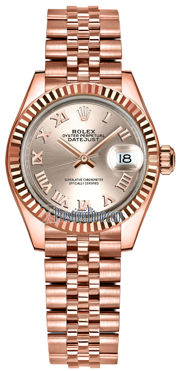 Rolex Lady Datejust 28mm Everose Gold 279175 Sundust Roman Jubilee