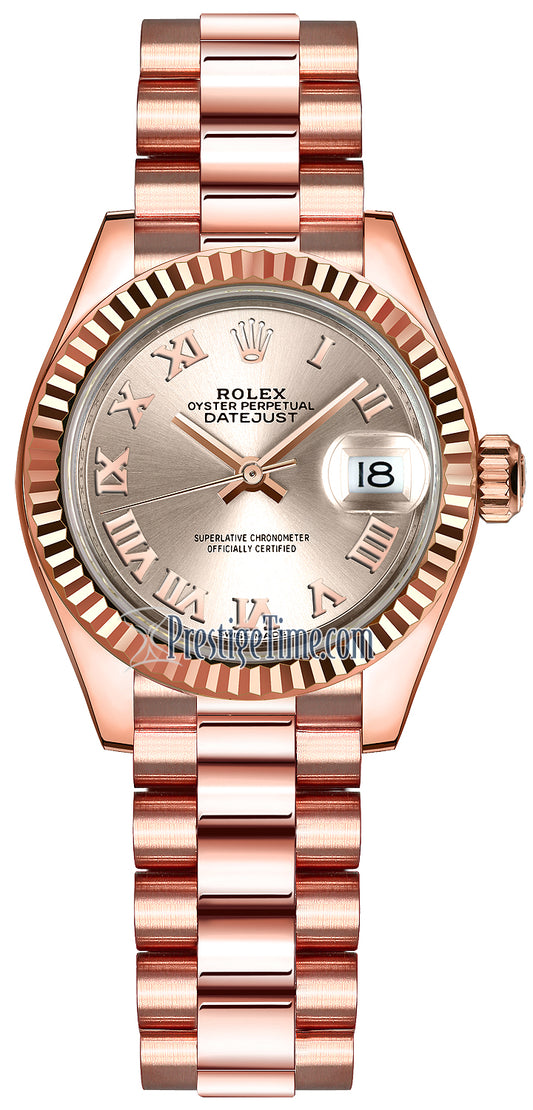 Rolex Lady Datejust 28mm Everose Gold 279175 Sundust Roman President