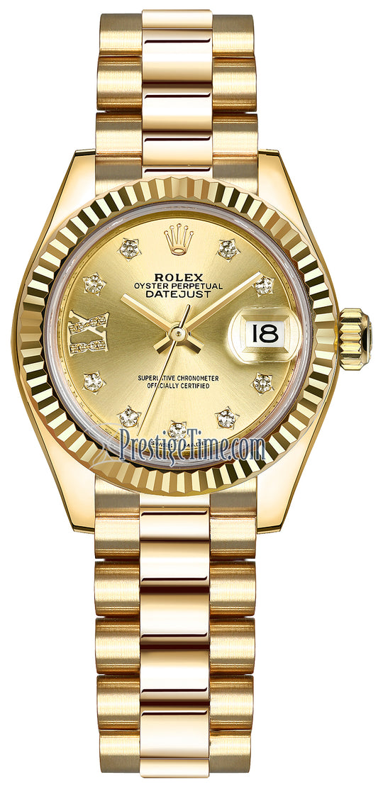 Rolex Lady Datejust 28mm Yellow Gold 279178 Champagne 17 Diamond President