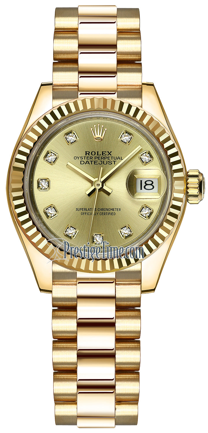 Rolex Lady Datejust 28mm Yellow Gold 279178 Champagne Diamond President