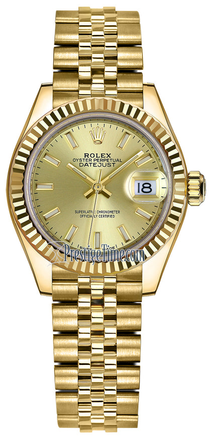 Rolex Lady Datejust 28mm Yellow Gold 279178 Champagne Index Jubilee