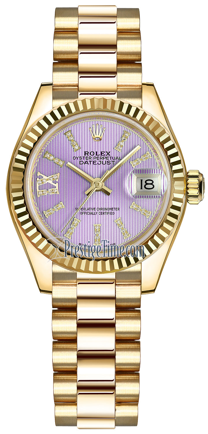 Rolex Lady Datejust 28mm Yellow Gold 279178 Lilac 44 Diamond President