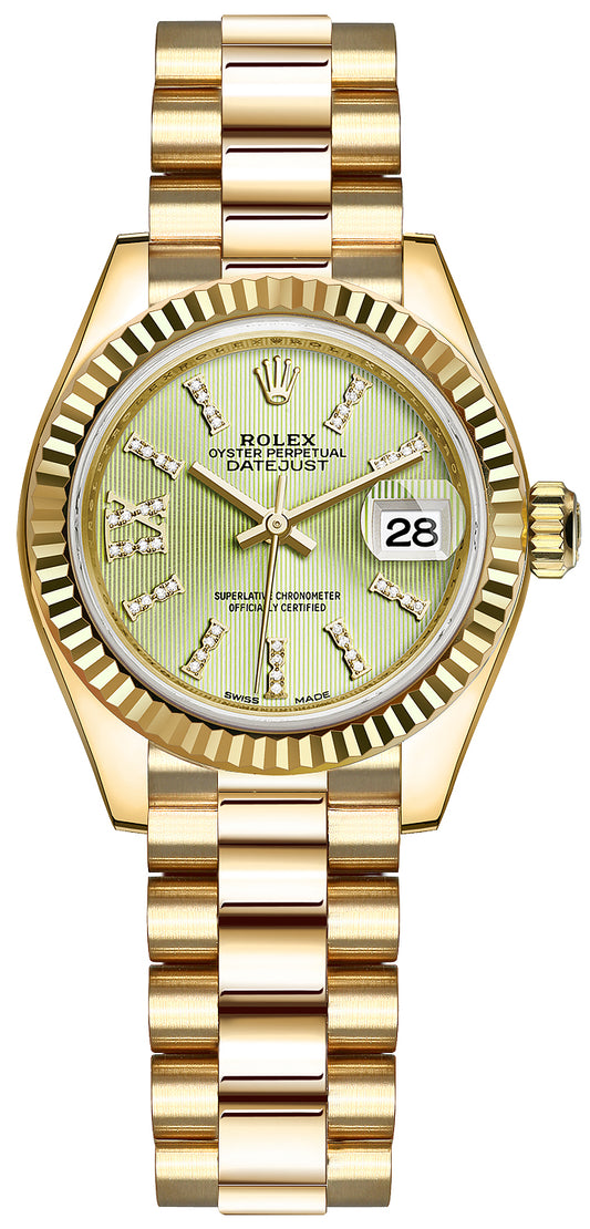 Rolex Lady Datejust 28mm Yellow Gold 279178 Linden Green 44 Diamond President