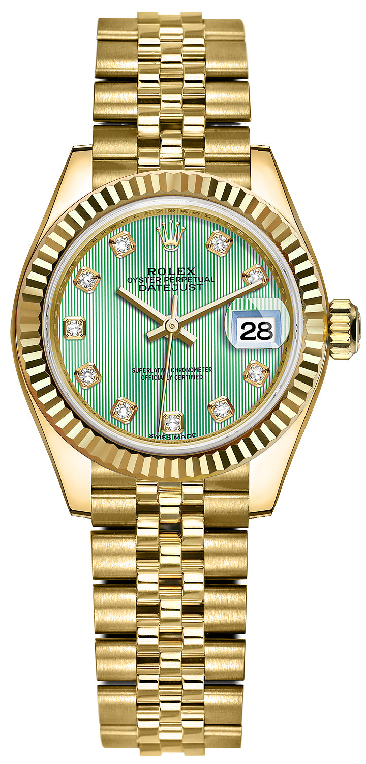 Rolex Lady Datejust 28mm Yellow Gold 279178 Mint Green Diamond Jubilee