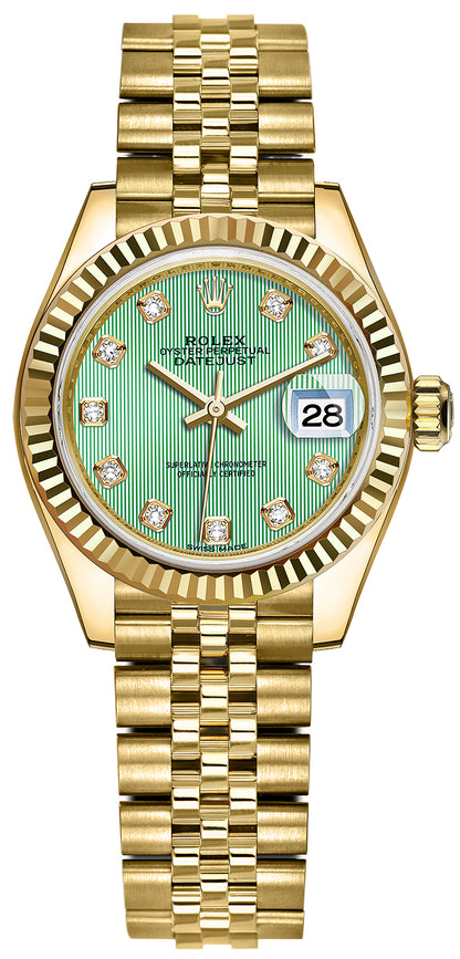 Rolex Lady Datejust 28mm Yellow Gold 279178 Mint Green Diamond Jubilee