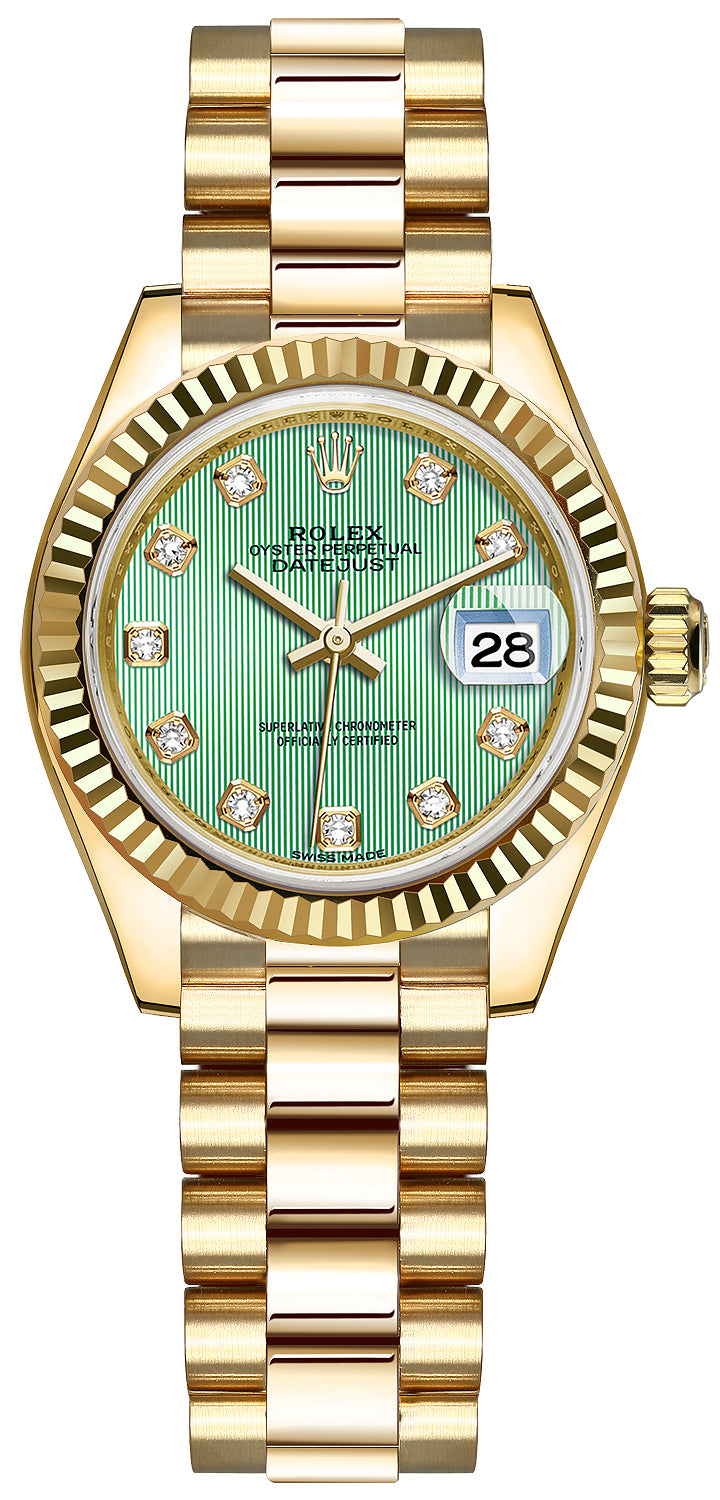 Rolex Lady Datejust 28mm Yellow Gold 279178 Mint Green Diamond President