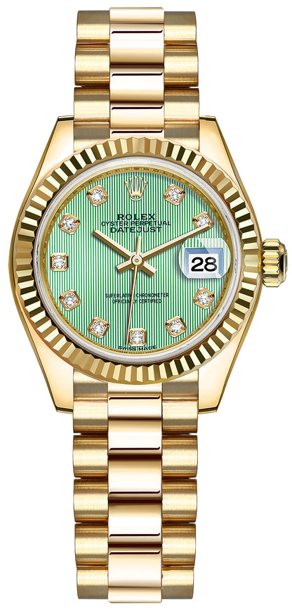 Rolex Lady Datejust 28mm Yellow Gold 279178 Mint Green Diamond President