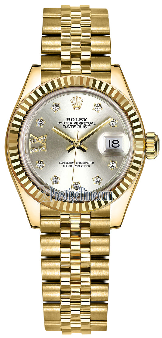 Rolex Lady Datejust 28mm Yellow Gold 279178 Silver 17 Diamond Jubilee