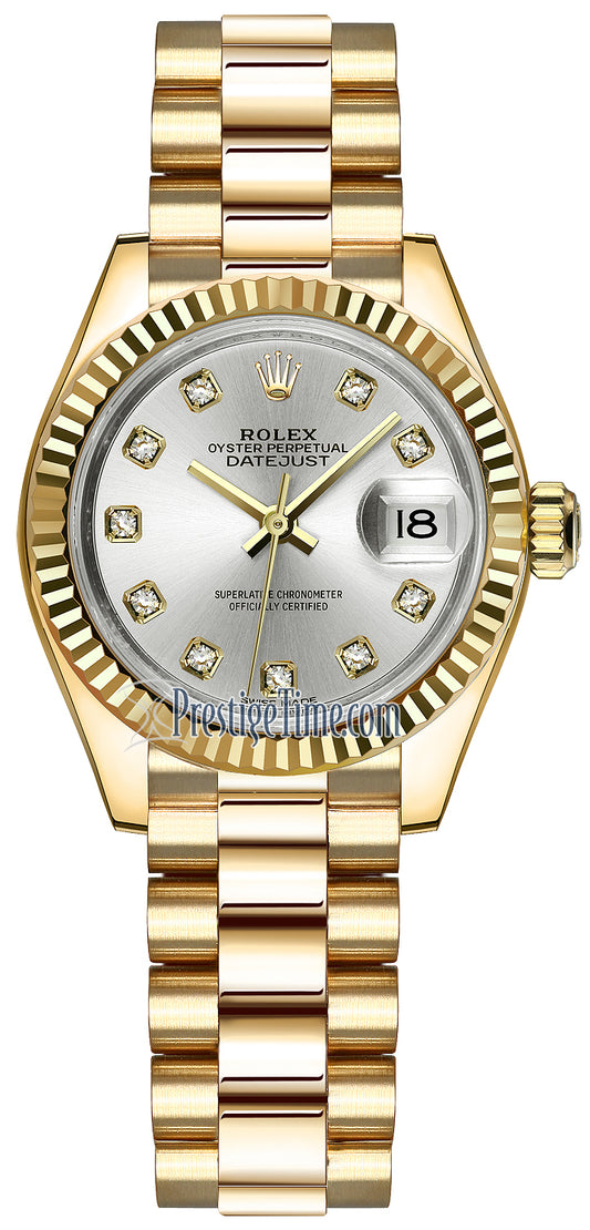 Rolex Lady Datejust 28mm Yellow Gold 279178 Silver Diamond President