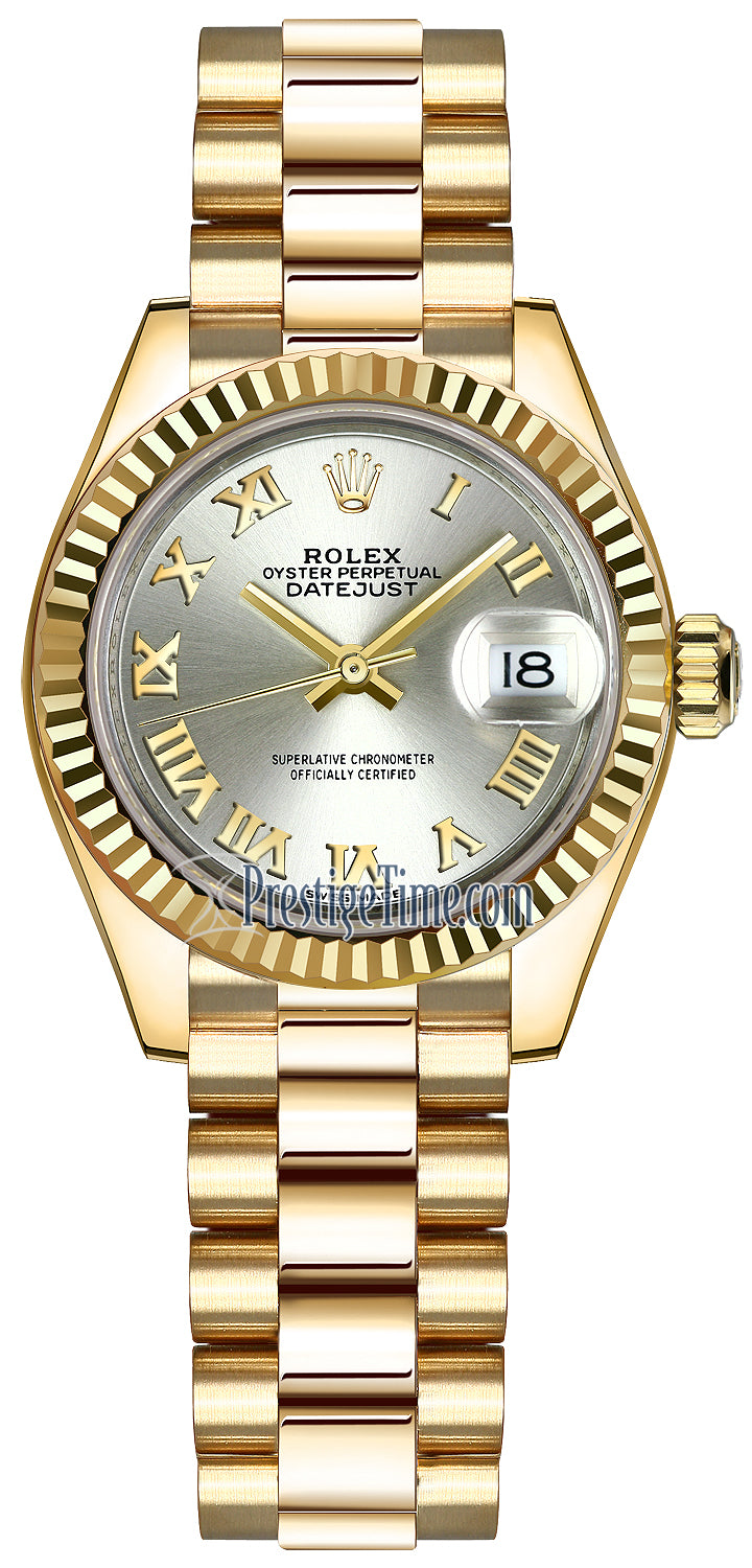 Rolex Lady Datejust 28mm Yellow Gold 279178 Silver Roman President