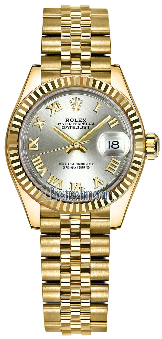 Rolex Lady Datejust 28mm Yellow Gold 279178 Silver Roman Jubilee