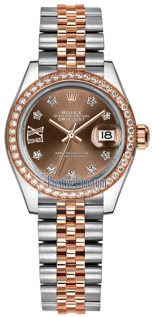 Rolex Lady Datejust 28mm Stainless Steel and Everose Gold 279381RBR Chocolate 17 Diamond Jubilee