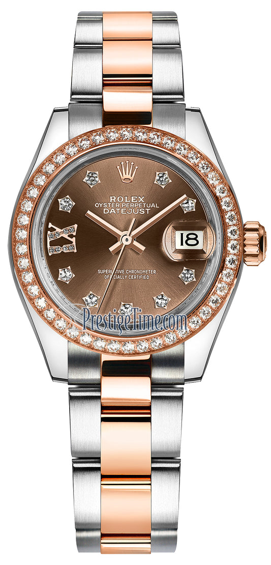 Rolex Lady Datejust 28mm Stainless Steel and Everose Gold 279381RBR Chocolate 17 Diamond Oyster