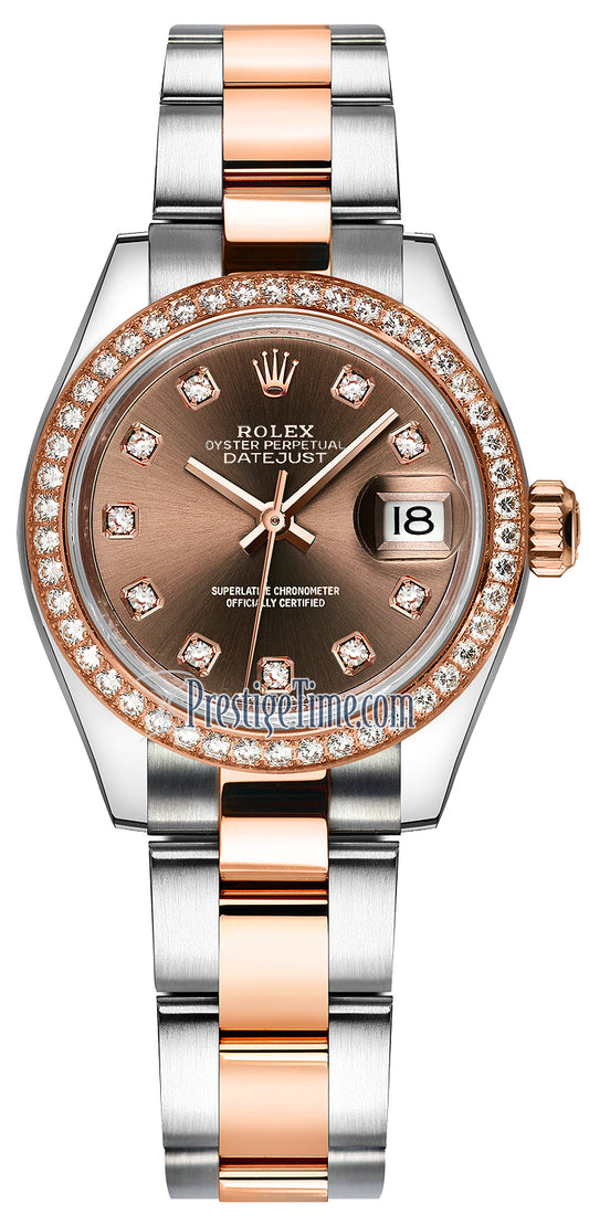 Rolex Lady Datejust 28mm Stainless Steel and Everose Gold 279381RBR Chocolate Diamond Oyster