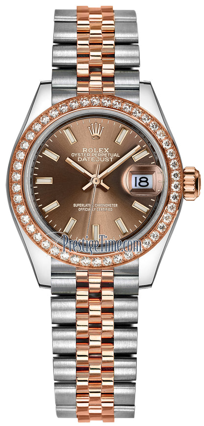 Rolex Lady Datejust 28mm Stainless Steel and Everose Gold 279381RBR Chocolate Index Jubilee