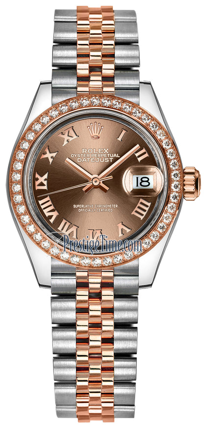 Rolex Lady Datejust 28mm Stainless Steel and Everose Gold 279381RBR Chocolate Roman Jubilee