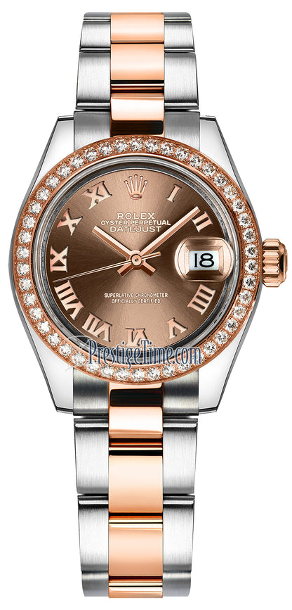 Rolex Lady Datejust 28mm Stainless Steel and Everose Gold 279381RBR Chocolate Roman Oyster