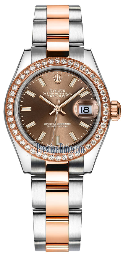 Rolex Lady Datejust 28mm Stainless Steel and Everose Gold 279381RBR Chocolate Index Oyster