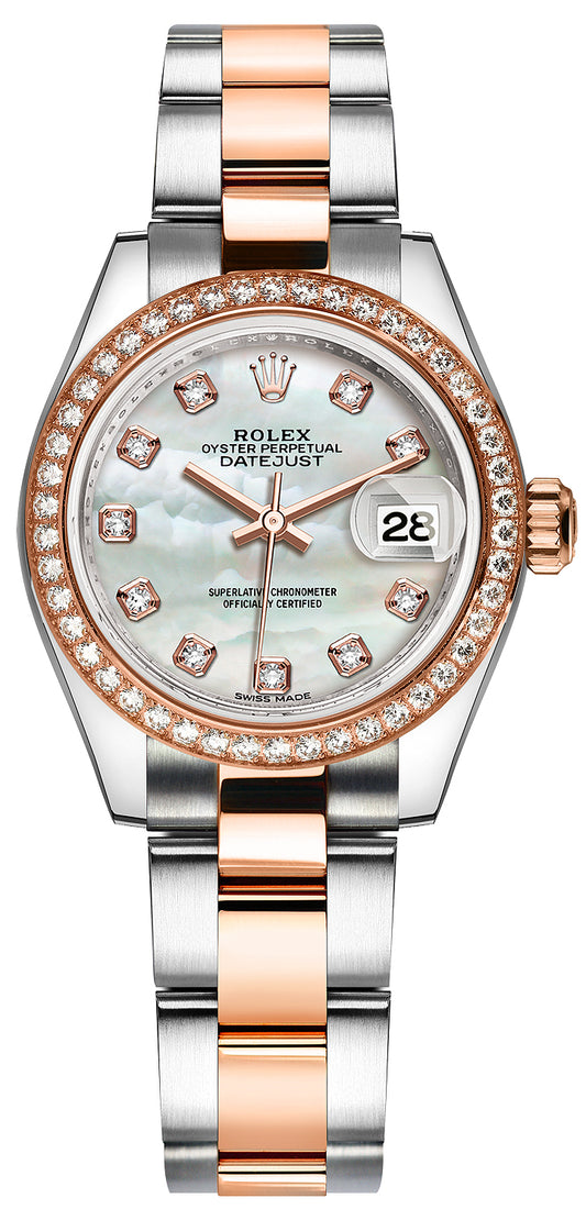 Rolex Lady Datejust 28mm Stainless Steel and Everose Gold 279381RBR MOP Diamond Oyster