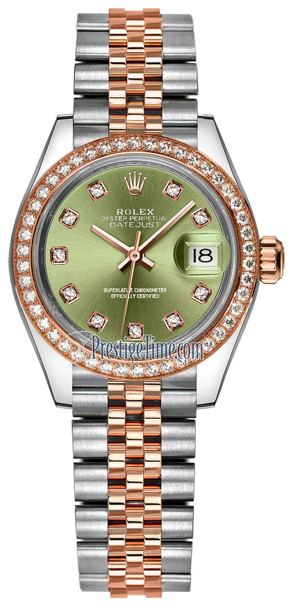 Rolex Lady Datejust 28mm Stainless Steel and Everose Gold 279381RBR Olive Green Diamond Jubilee