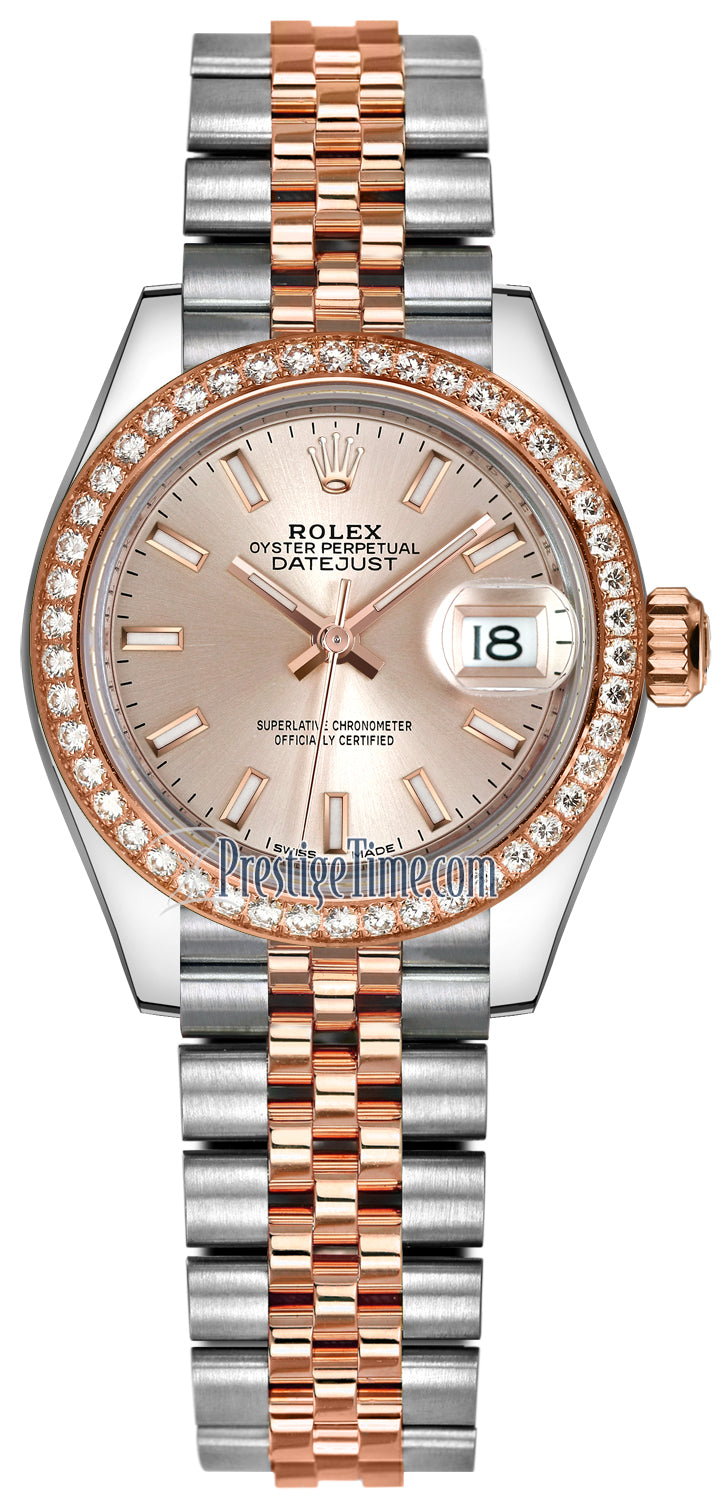 Rolex Lady Datejust 28mm Stainless Steel and Everose Gold 279381RBR Sundust Index Jubilee