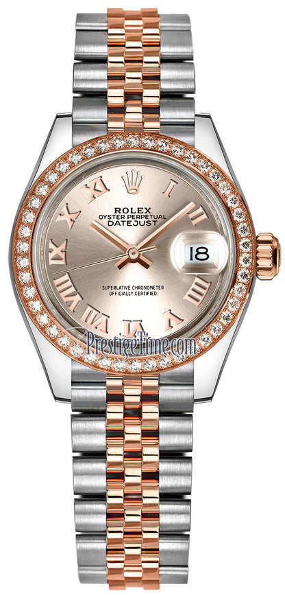 Rolex Lady Datejust 28mm Stainless Steel and Everose Gold 279381RBR Sundust Roman Jubilee