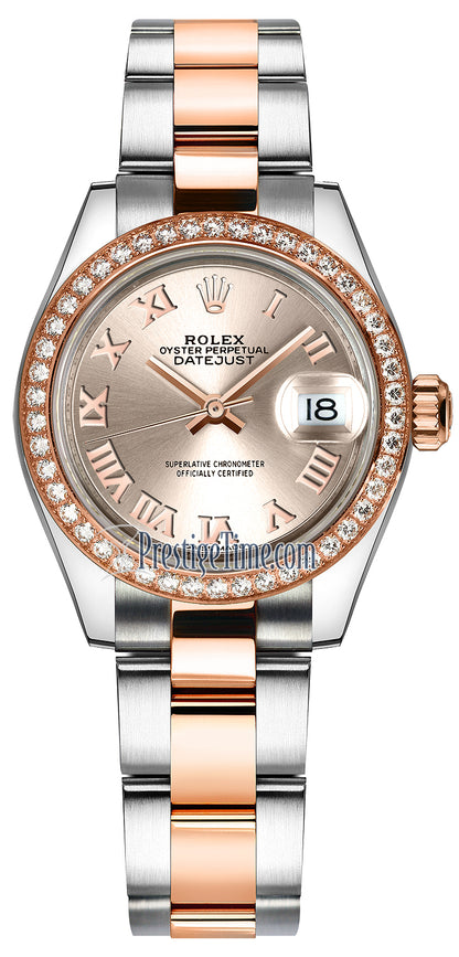 Rolex Lady Datejust 28mm Stainless Steel and Everose Gold 279381RBR Sundust Roman Oyster