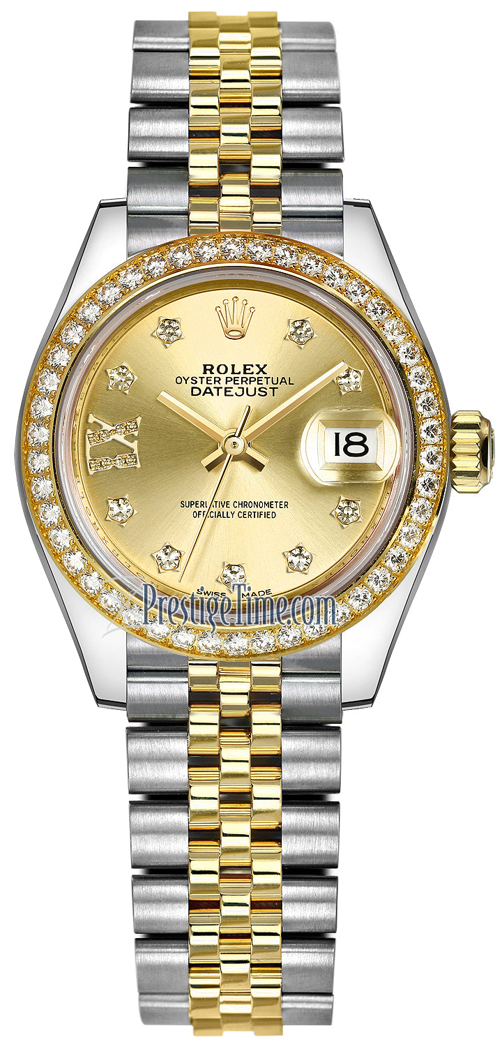 Rolex Lady Datejust 28mm Stainless Steel and Yellow Gold 279383RBR Champagne 17 Diamond Jubilee