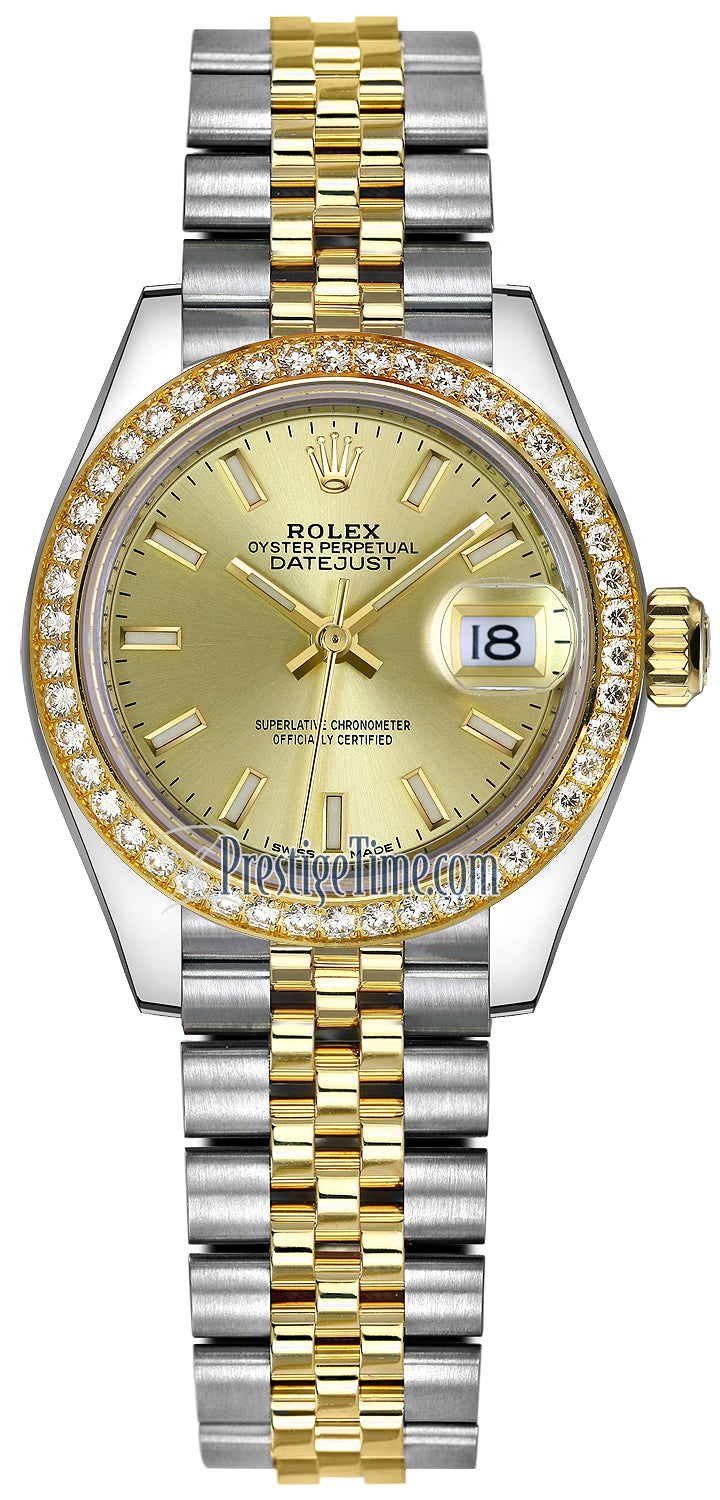 Rolex Lady Datejust 28mm Stainless Steel and Yellow Gold 279383RBR Champagne Index Jubilee