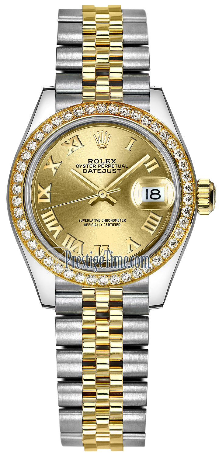 Rolex Lady Datejust 28mm Stainless Steel and Yellow Gold 279383RBR Champagne Roman Jubilee