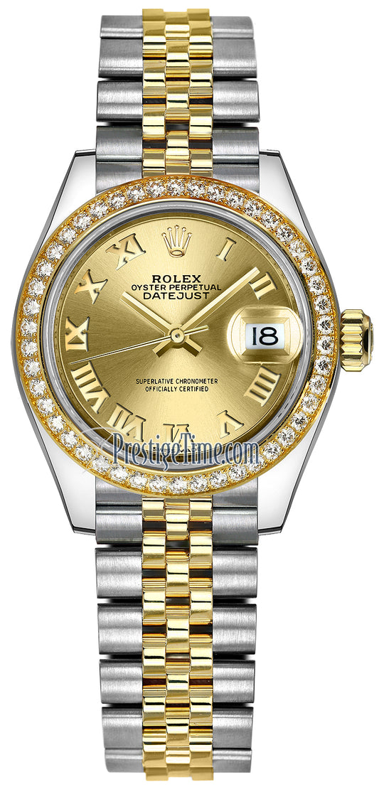 Rolex Lady Datejust 28mm Stainless Steel and Yellow Gold 279383RBR Champagne Roman Jubilee