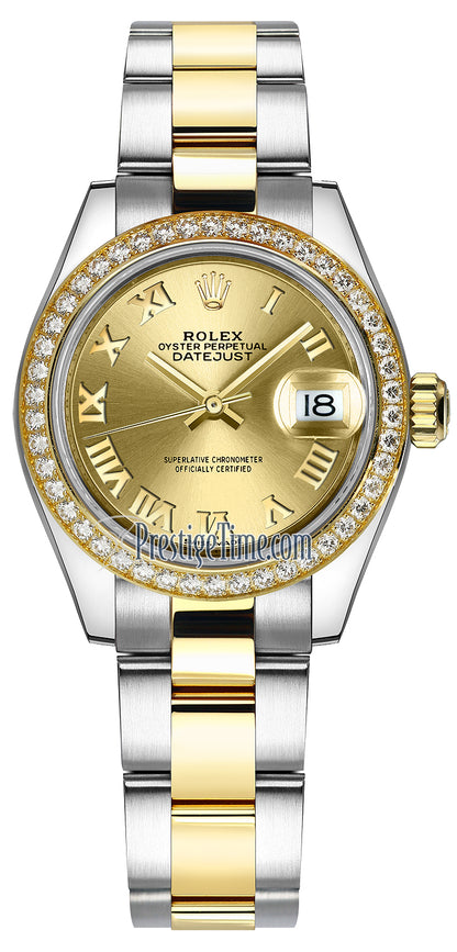 Rolex Lady Datejust 28mm Stainless Steel and Yellow Gold 279383RBR Champagne Roman Oyster