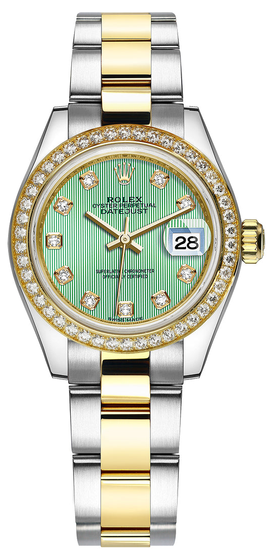 Rolex Lady Datejust 28mm Stainless Steel and Yellow Gold 279383RBR Mint Green Diamond Oyster