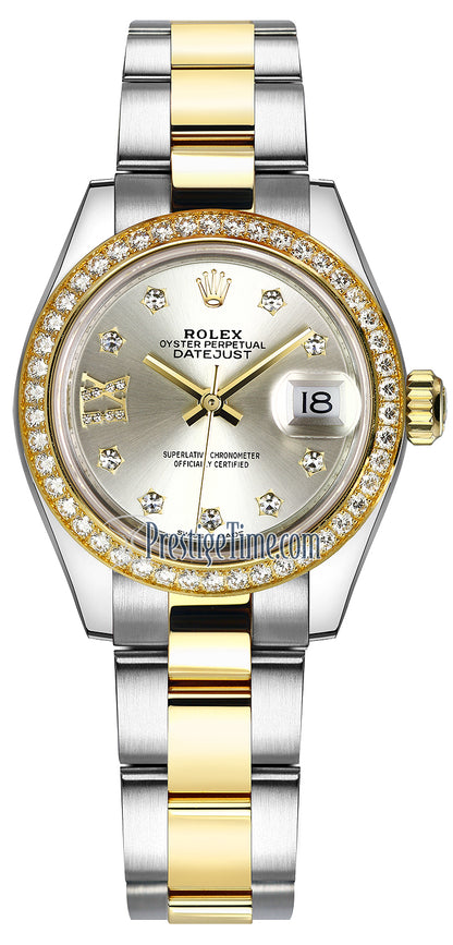 Rolex Lady Datejust 28mm Stainless Steel and Yellow Gold 279383RBR Silver 17 Diamond Oyster