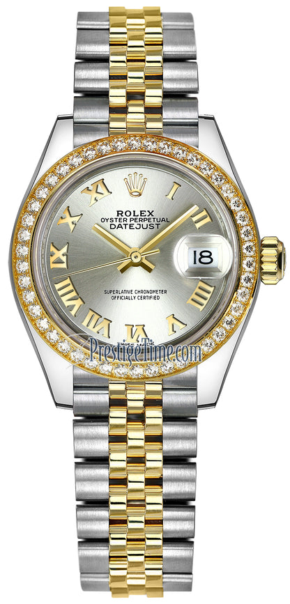 Rolex Lady Datejust 28mm Stainless Steel and Yellow Gold 279383RBR Silver Roman Jubilee