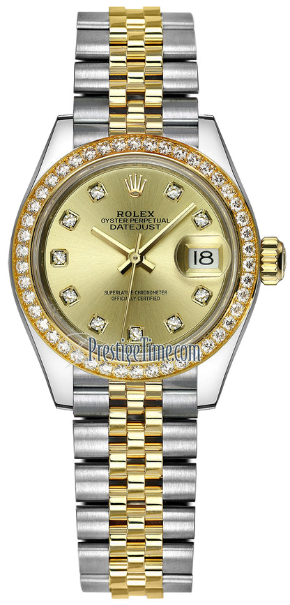 Rolex Lady Datejust 28mm Stainless Steel and Yellow Gold 279383RBR Champagne Diamond Jubilee