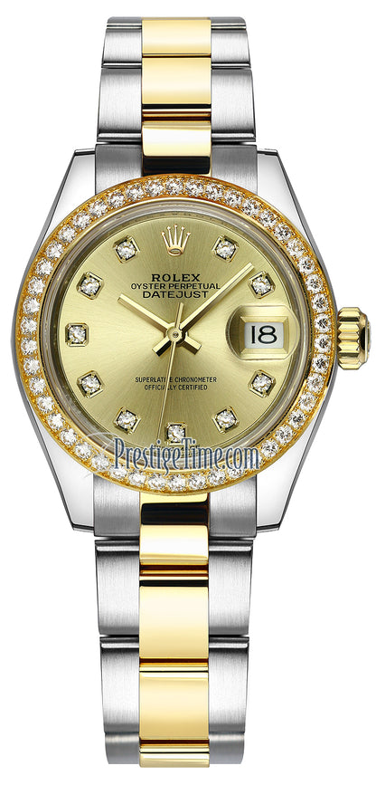 Rolex Lady Datejust 28mm Stainless Steel and Yellow Gold 279383RBR Champagne Diamond Oyster