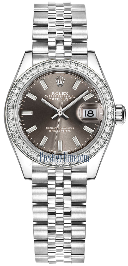 Rolex Lady Datejust 28mm Stainless Steel 279384RBR Dark Grey Index Jubilee