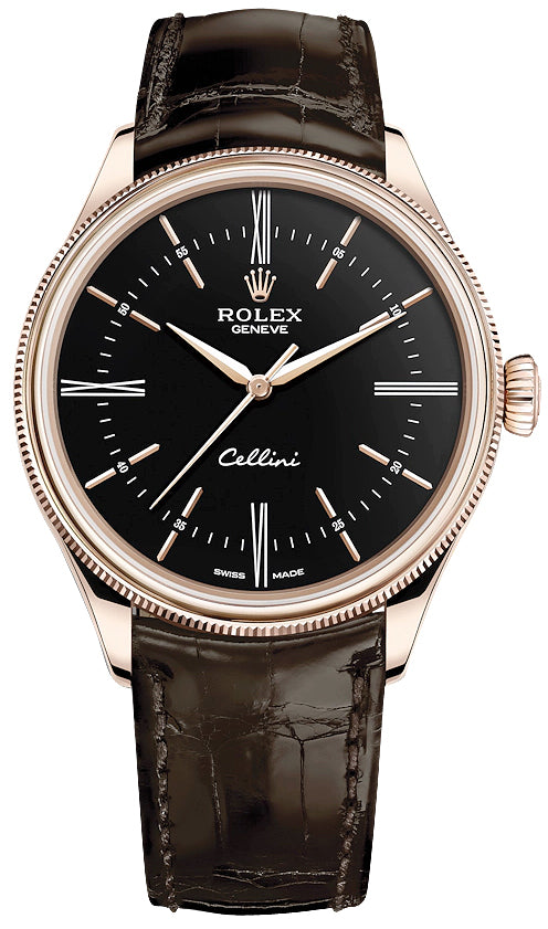 Rolex Cellini Time 39mm 50505 Black Brown Strap