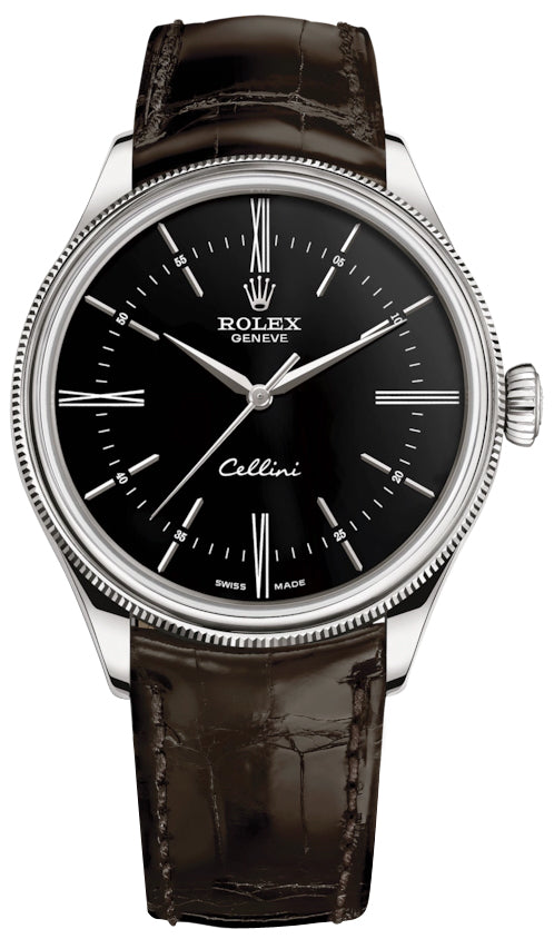 Rolex Cellini Time 39mm 50509 Black Brown Strap